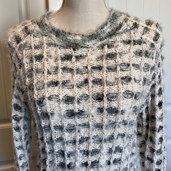 Katsumi White Gray Fuzzy Long Sleeve Knit Sweater - Picture 6 of 11